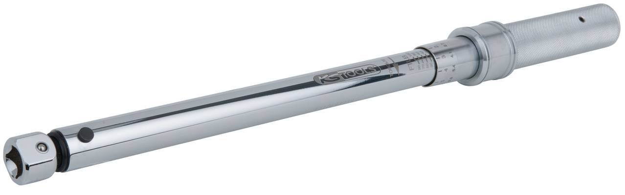 Drehmomentschlüssel mit verstellbarem Griff, Metallfinish. Verwendet zum präzisen Anziehen von Schrauben und Muttern in Maschinenbau.