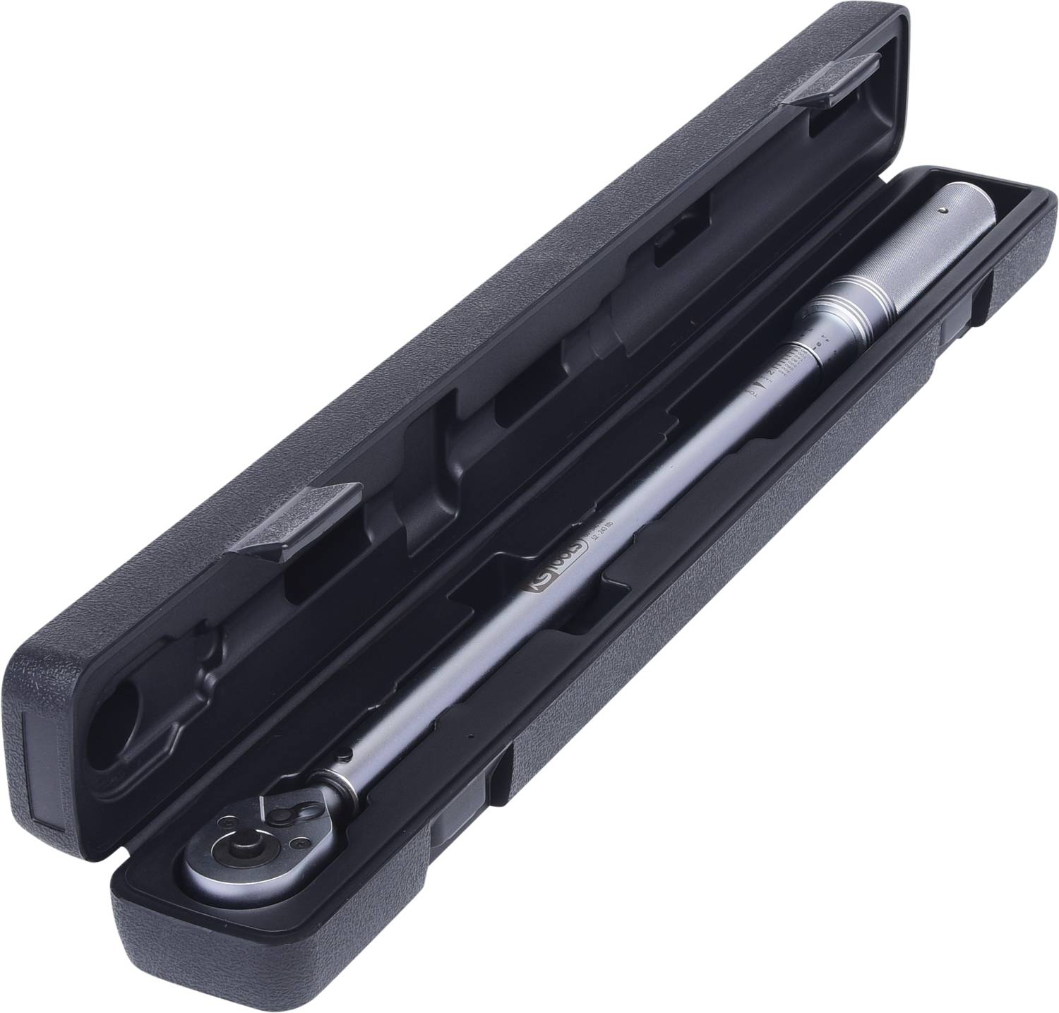 Drehmomentschlüssel in einem schwarzen Kunststoffetui. Geeignet zum präzisen Anziehen von Schrauben mit einstellbarem Drehmoment.