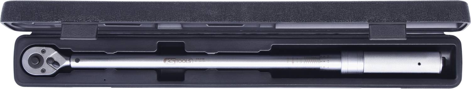 Drehmomentschlüssel in einem offenen schwarzen Koffer. Perfekt für präzises Anziehen von Schrauben in Werkstätten und Heimwerkstätten.