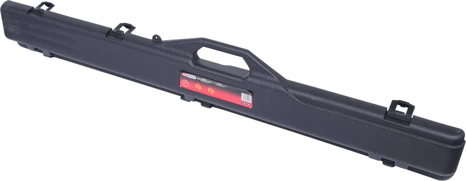 Langer schwarzer Koffer mit Griff, geeignet für den sicheren Transport von langen Gegenständen wie Angelruten oder Schirmen.