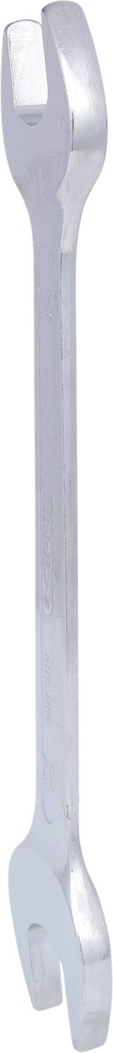 Ein silberner Maulschlüssel, der gewöhnlich zum Festziehen oder Lösen von Schrauben und Muttern verwendet wird.