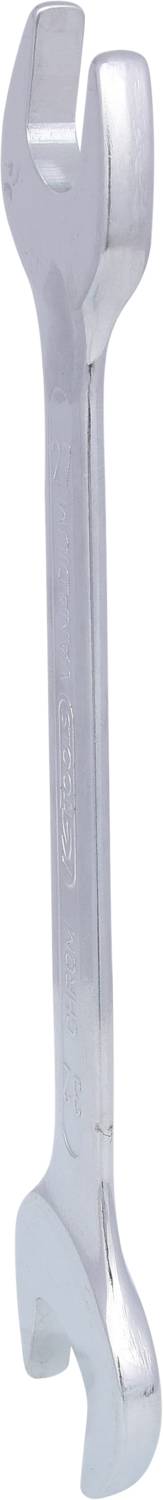Ein silberner Schraubenschlüssel mit offenem Maul, geeignet für das Anziehen oder Lösen von Schrauben und Muttern.
