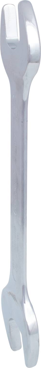 Ein silberner Schraubenschlüssel mit offenen Enden, geeignet für mechanische Arbeiten und Reparaturen.