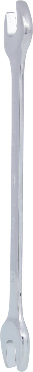 Ein silberner Gabelschlüssel, der vertikal positioniert ist.