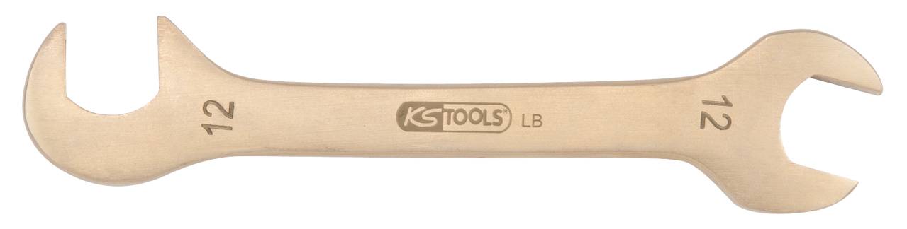 Ein doppelseitiger Schraubenschlüssel mit den Größenangaben 12 und dem Aufdruck 'KS TOOLS LB'.