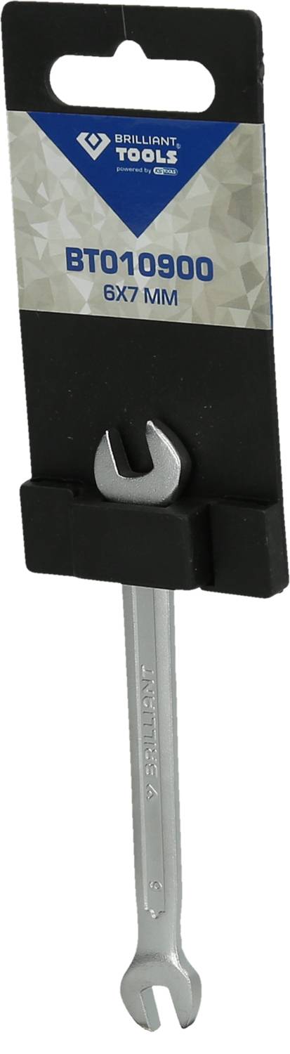 Schraubenschlüssel auf schwarzem Kartonhalter, markiert mit 'Brilliant Tools', Größe '6x7 mm'.