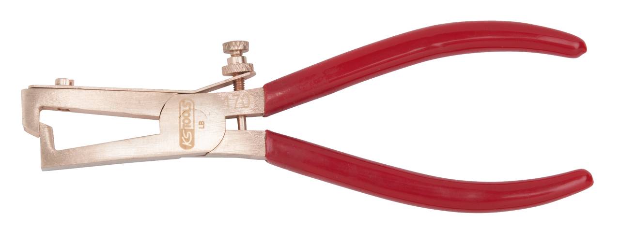 Sicherheitsremontezange mit roten Griffen, verwendet im Elektrobereich zum Verdrehen und Schneiden von Draht.