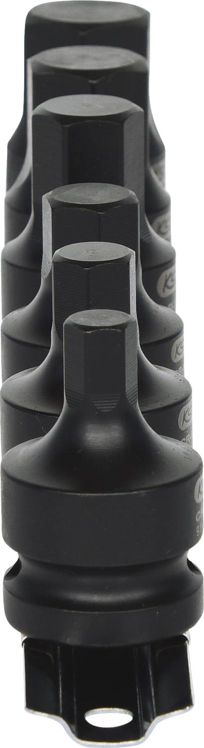 Fünf schwarze Stecknüsse in verschiedenen Größen stehen vertikal aufgereiht. Ideal für mechanische oder Heimwerkerarbeiten.