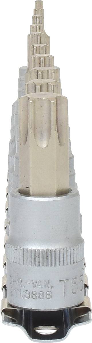 Mehrstufiger Spiralbohrer in Kegelform, silberfarben, in aufrechter Position. Geeignet zur Bearbeitung von Blech und Metall.