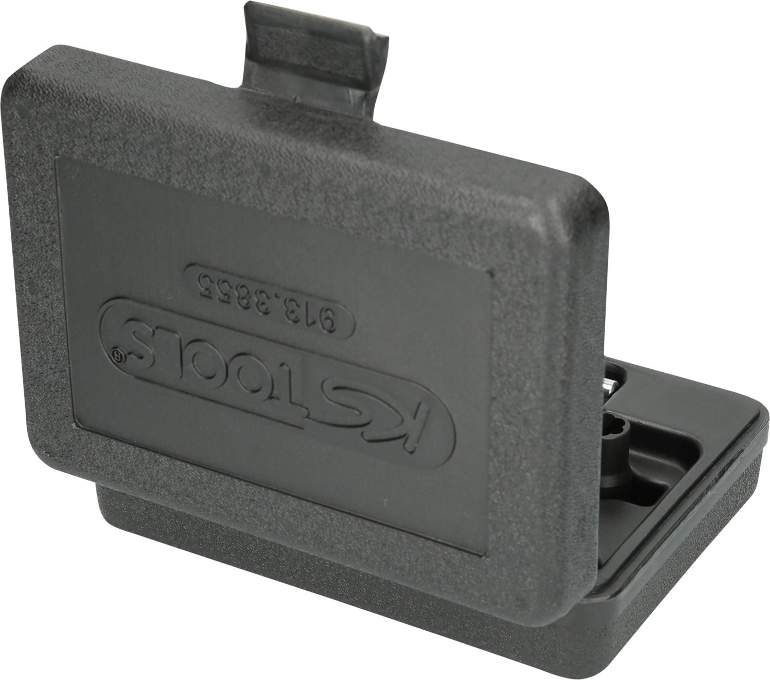 Ein schwarzer Kunststoffschutz mit der Aufschrift 'KTools'. Schützt ein elektronisches Bauteil vor Staub und Beschädigung.
