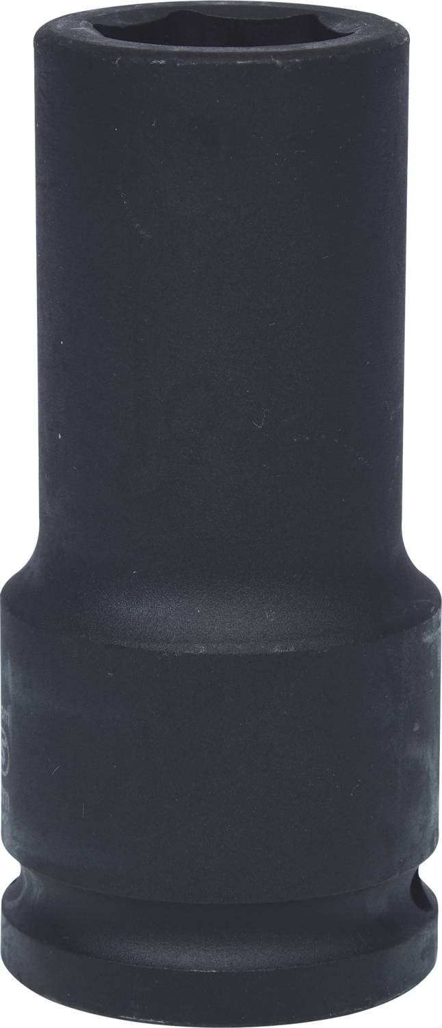 Eine schwarze sechskantige Stecknuss, geeignet zur Verwendung mit einem Steckschlüssel oder Schraubenschlüssel.