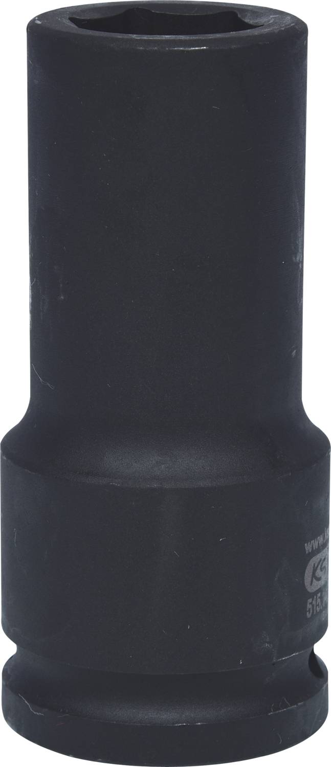 Eine schwarze Stecknuss mit sechskantiger Öffnung, verwendet für Schraubarbeiten, Standardgröße, industrielle Anwendung.