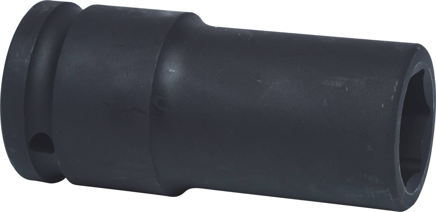 Schwarzer Steckschlüsselaufsatz aus Metall, zylindrische Form, glatt, robust, geeignet für mechanische Arbeiten.