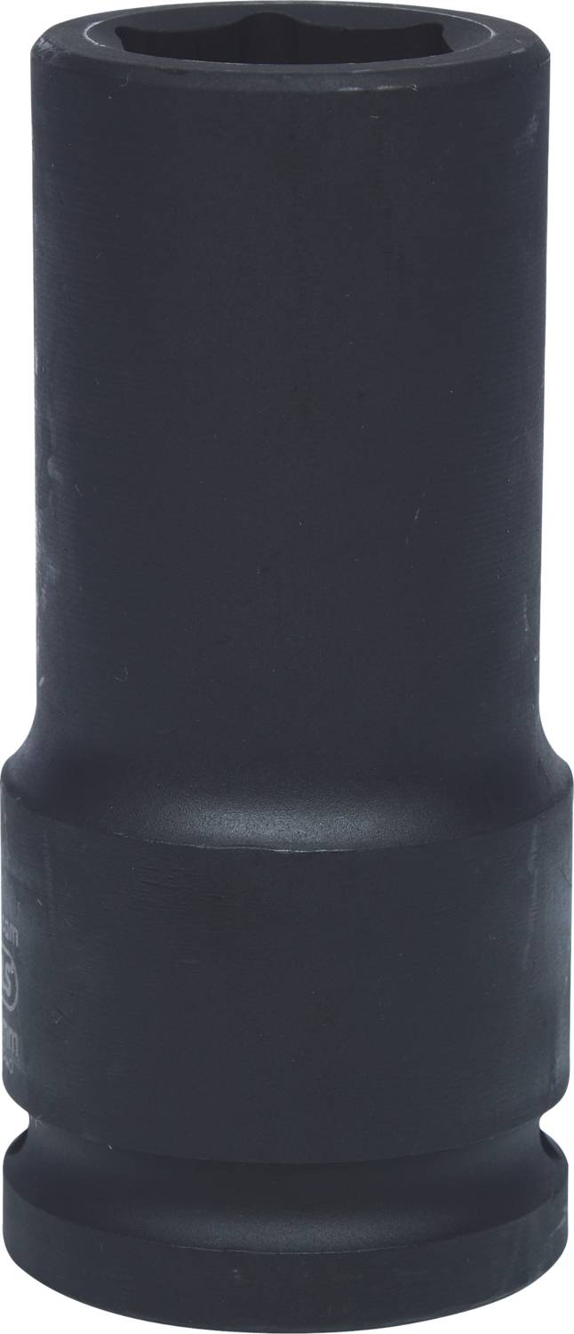 Eine schwarze, zylindrische Stecknuss aus Metall, möglicherweise für den Einsatz mit einem Schraubenschlüssel in mechanischen Arbeiten.