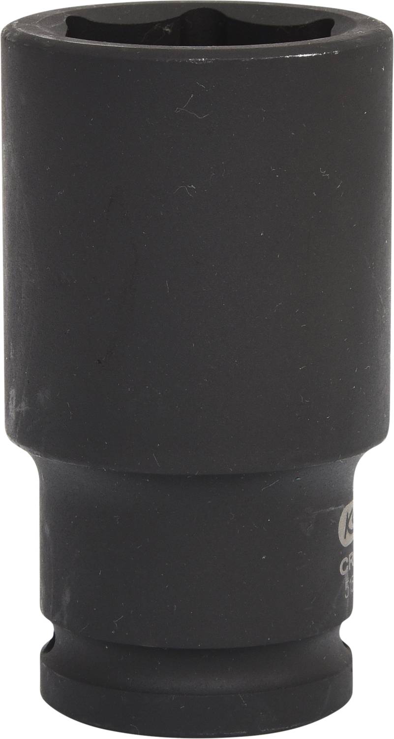 Eine große schwarze Sechskant-Stecknuss, geeignet für schwere Maschinenreparaturen und mechanische Anwendungen.