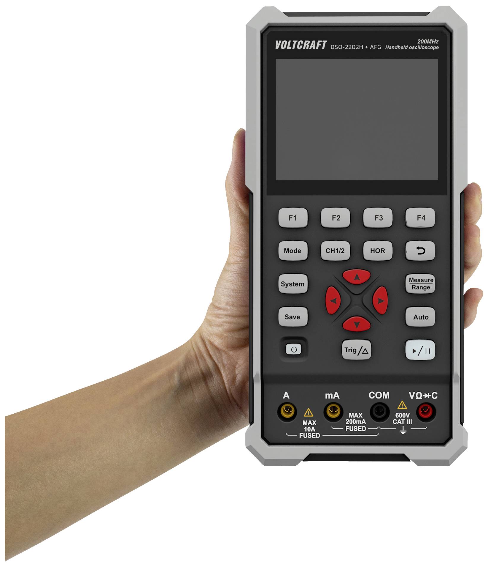 VOLTCRAFT DSO-2202H + AFG Hand-Oszilloskop 200MHz 2-Kanal 1 GSa/s 8 kpts 8 Bit Handgerät 1St.