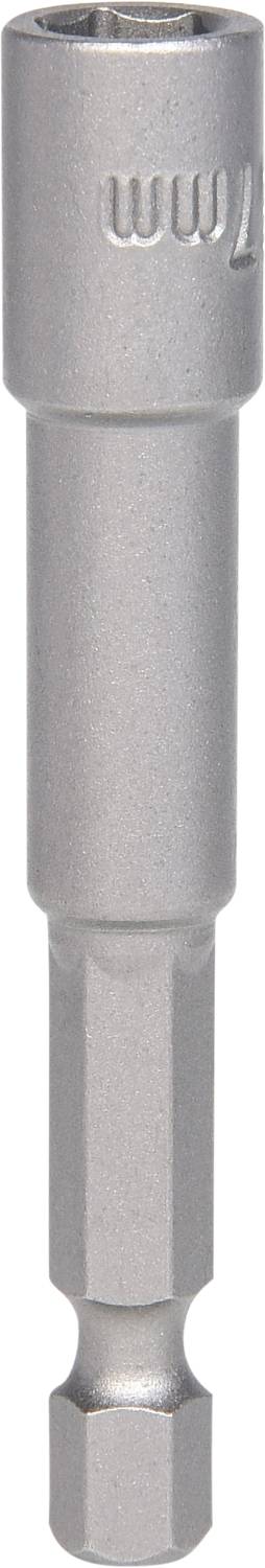 Silberner Magnet-Bithalter aus Metall, zylinderförmig mit hexagonalem Ende, zur Aufnahme von Schraubendreher-Bits.