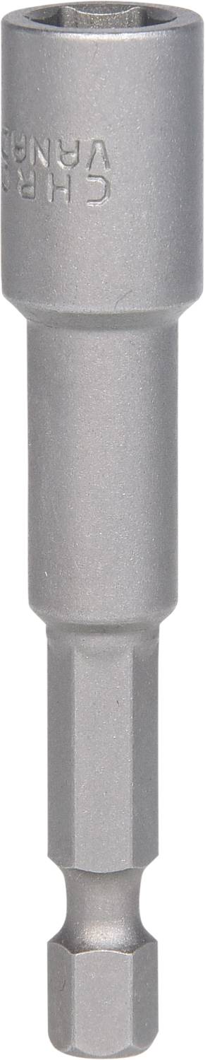 Ein silberner Sechskant-Bit mit magnetischer Spitze für Akkuschrauber, geeignet zum Festziehen von Schrauben und Muttern.