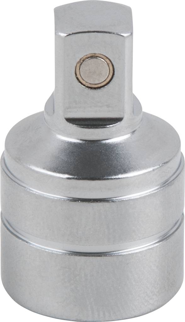 Ein silberner Adapter aus Metall, zylindrisch geformt, mit einer quadratischen Aufnahme oben für Werkzeuge oder Schraubenschlüssel.