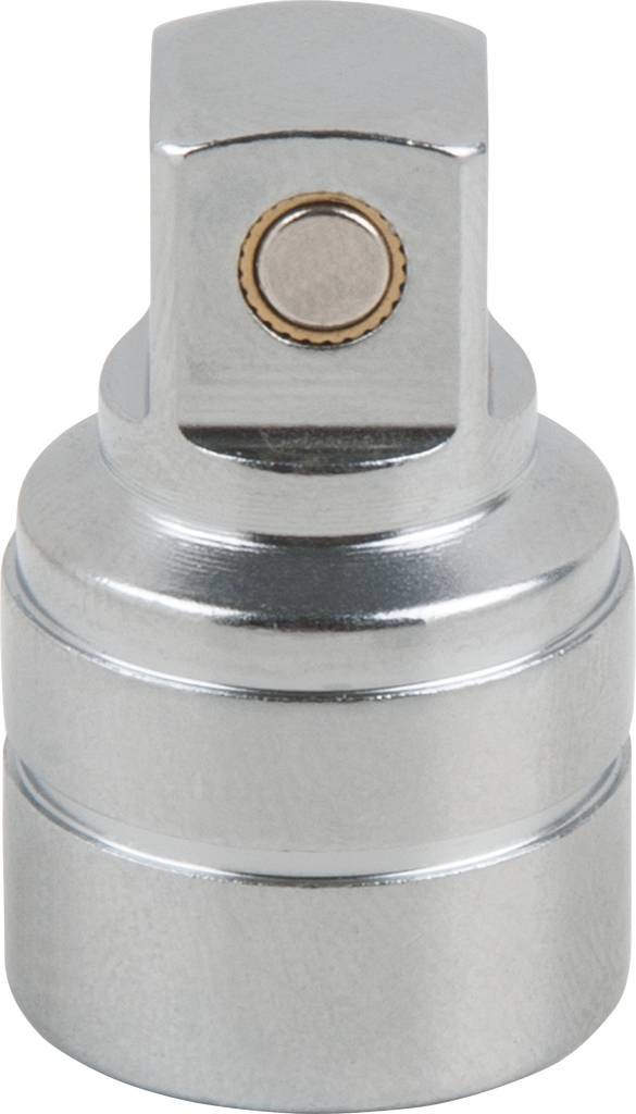 Silberne Stecknussadapter mit rundem Knopf oben, zum Verbinden von Stecknüssen unterschiedlicher Größen.