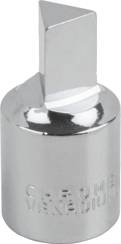 Ein verchromter Stahladapter mit quadratischer Spitze, beschriftet mit 'CHROME VANADIUM'. Verwendet zum Verbinden von Werkzeugen.