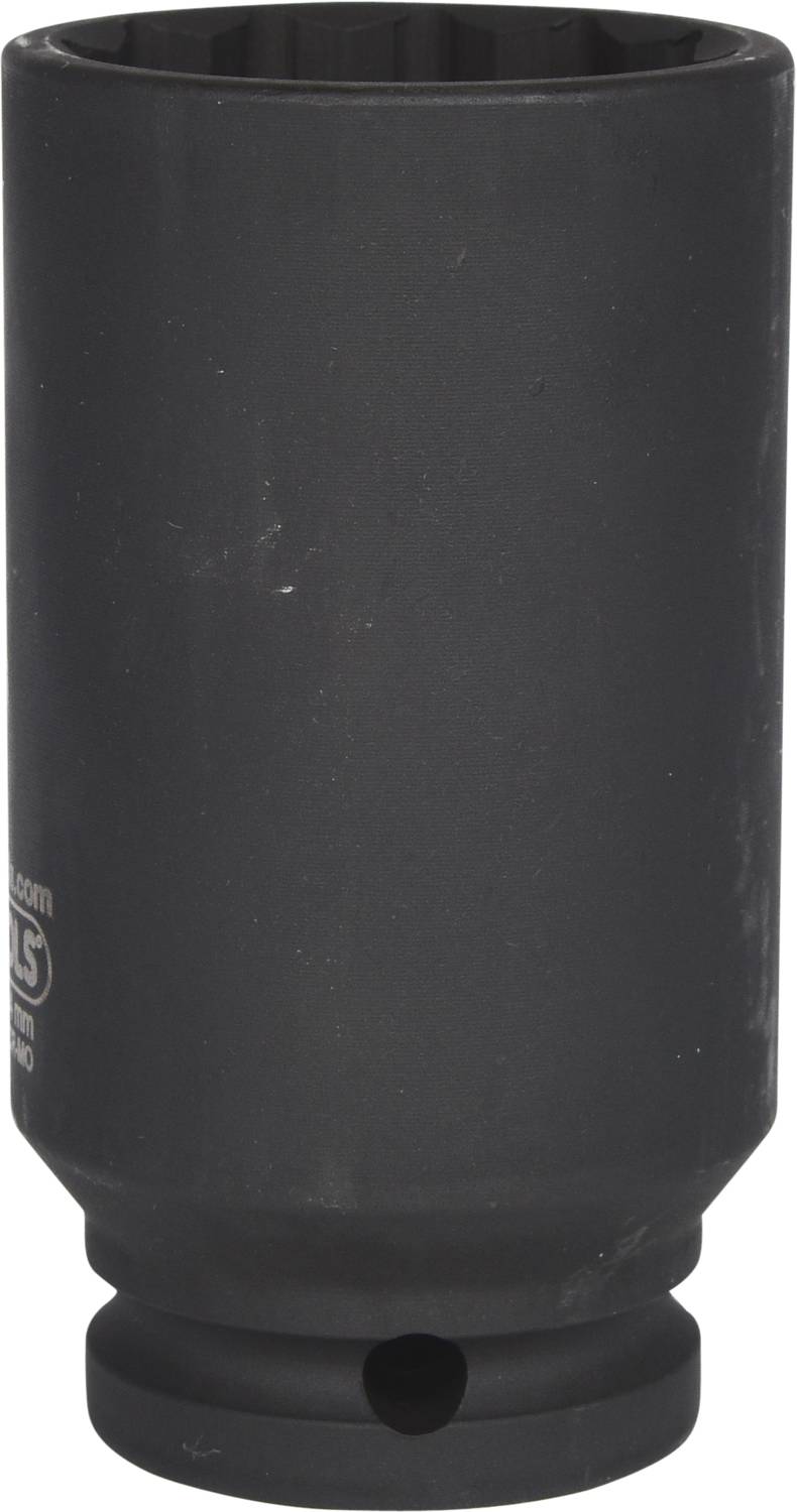 Ein schwarzer Steckschlüssel, zylindrisch und robust, steht aufrecht und füllt fast das gesamte Bild aus.