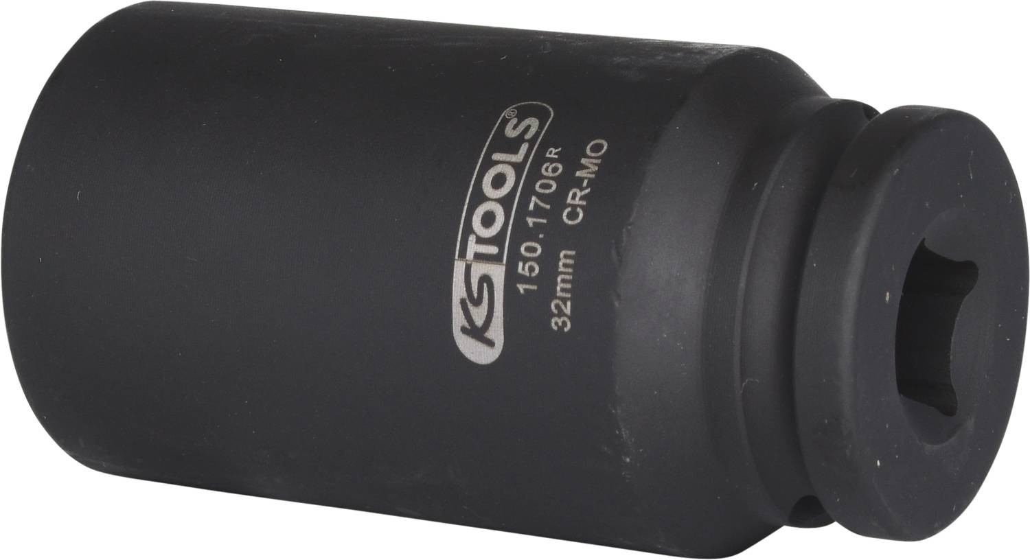 Großer schwarzer Steckschlüssel, 32 mm, mit der Aufschrift 'KS Tools'. Werkzeug für Montagearbeiten.