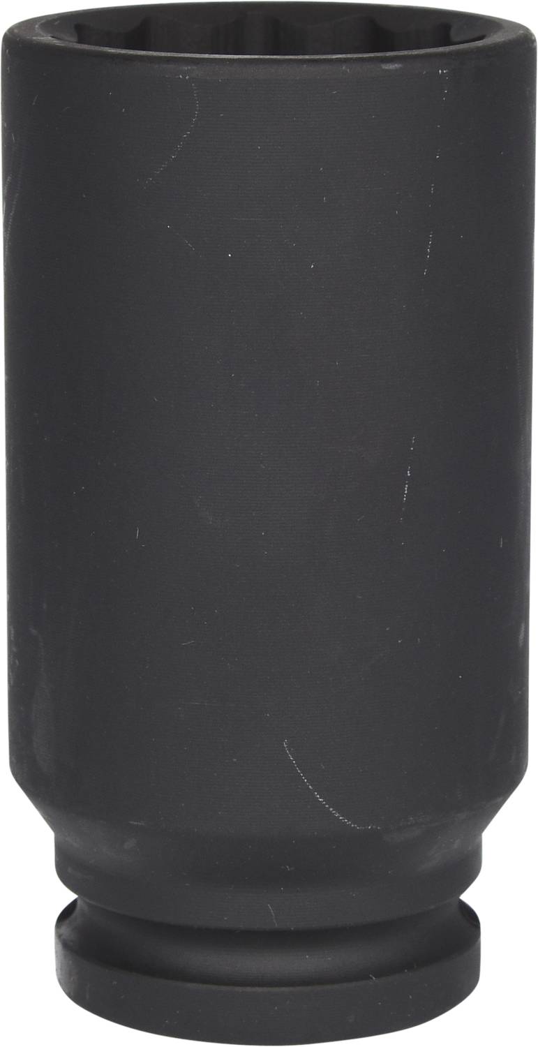 Eine schwarze, zylindrische Metallhülse mit glatter Oberfläche.