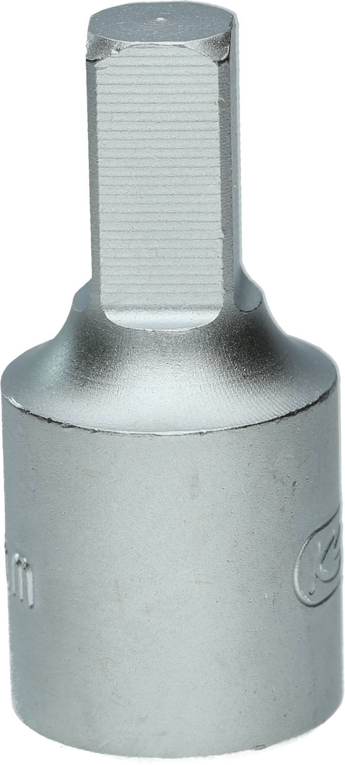 Ein silberner Steckschlüsseleinsatz mit sechskantigem Kopf zur Verwendung mit einem Schraubenschlüssel oder einer Ratsche.