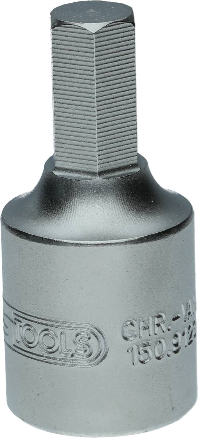 Sechskant-Stecknuss aus Metall mit eingeprägter Gravur auf der Seite, die eine Produktnummer und Marke zeigt. Ideal für Werkzeugeinsatz.