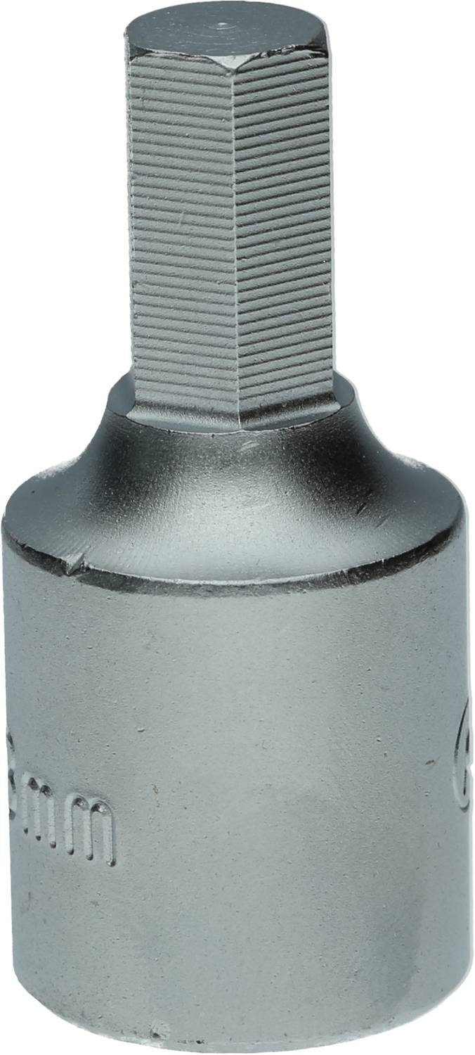 Ein silberner Steckschlüsseleinsatz mit geriffelter, sechseckiger Spitze.