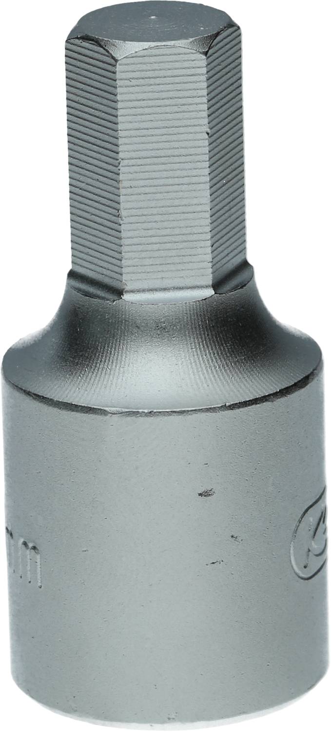 Metallische 10mm-Sechskant-Stecknuss in einem silbernen Finish, typischerweise für die Verwendung mit Schraubenschlüsseln oder Ratschen geeignet.