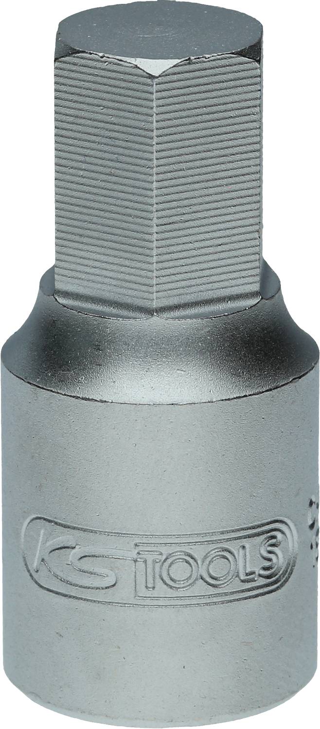 'Sechskantschlüsselaufsatz aus Metall in silber, mit Logo-Prägung 'KS TOOLS' seitlich, für mechanische Werkzeuge geeignet.'