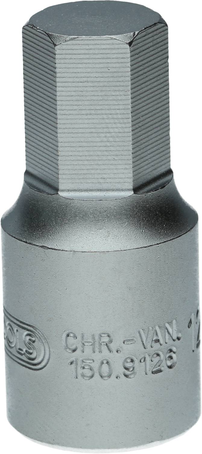 Sechskant-Schraubendreheraufsatz aus Chrom-Vanadium-Stahl mit strukturierter Oberfläche, geprägt mit Zahlen und Buchstaben.