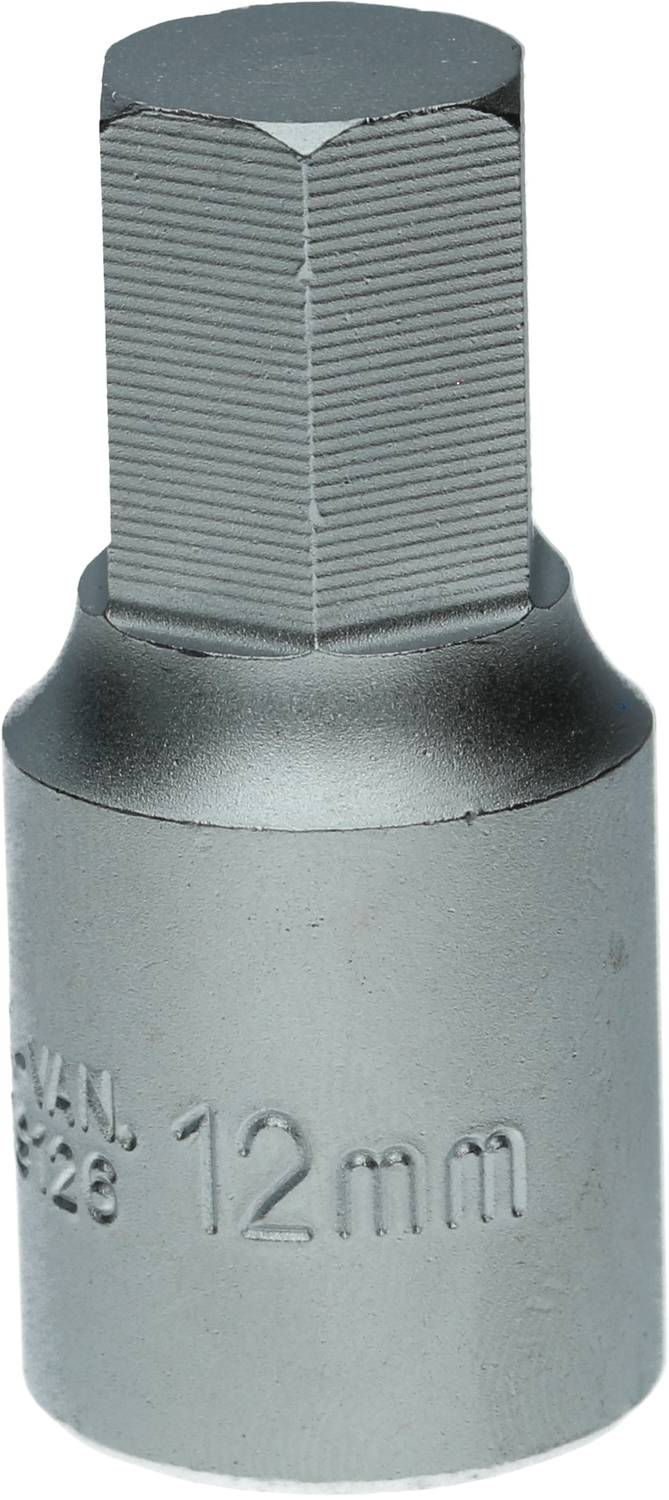 Ein sechskantiger Bitaufsatz, '12 mm' eingeprägt, zur Verwendung mit einem Schraubenschlüssel oder Ratsche.