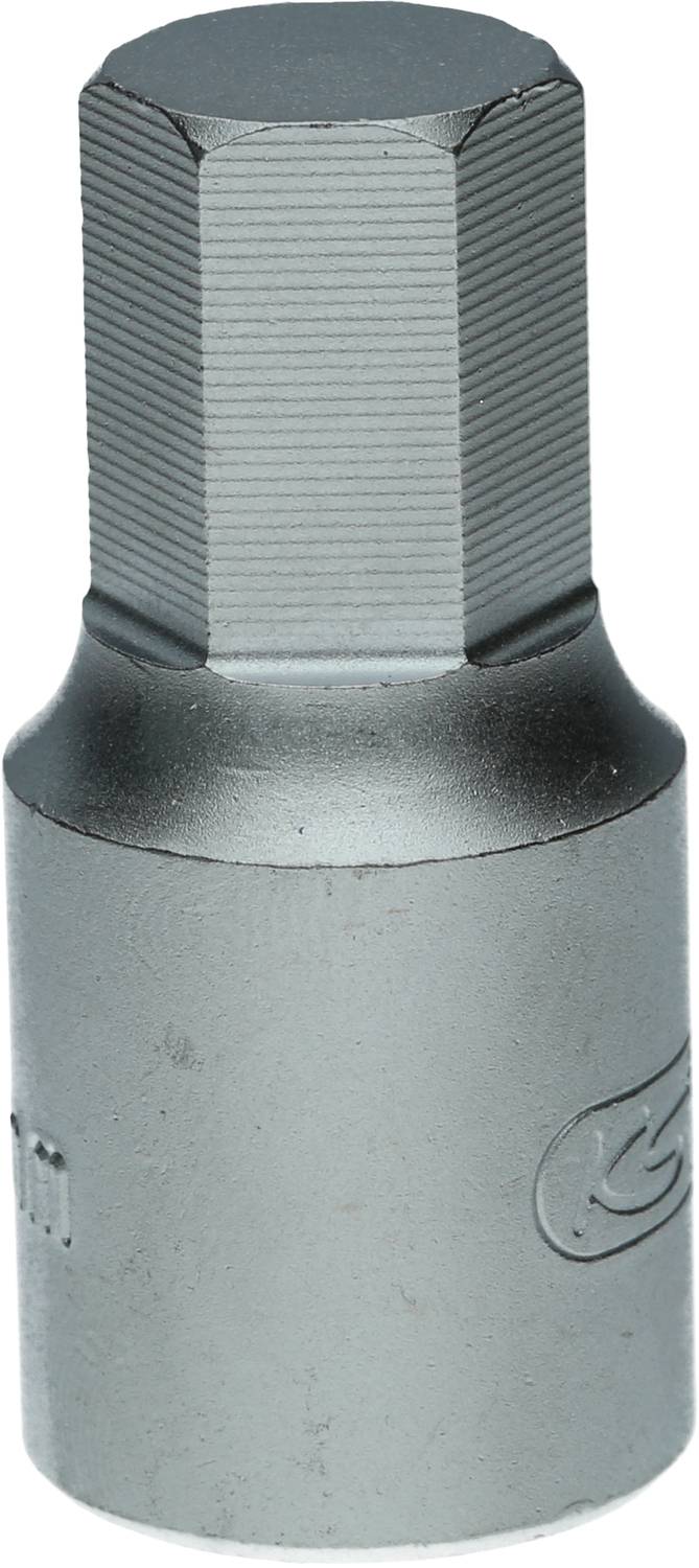 Ein silberner Sechskant-Bit-Schraubenzieheraufsatz aus Metall, der für die Verwendung mit einem Schraubenschlüssel oder einer Ratsche vorgesehen ist.
