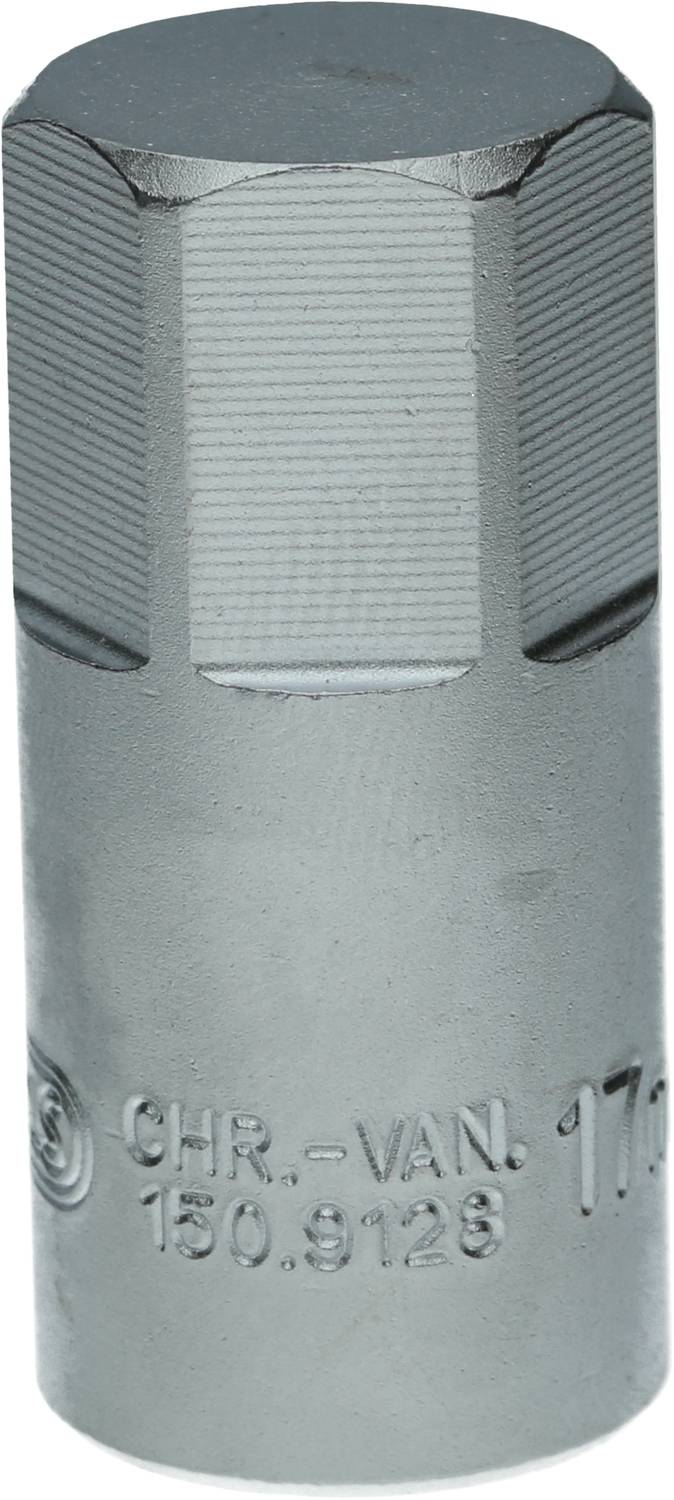 Metallsteckschlüssel mit sechseckigem Kopf und der Aufschrift 'CHR-VAN 17' und der Nummer '150.9129' auf der Seite.