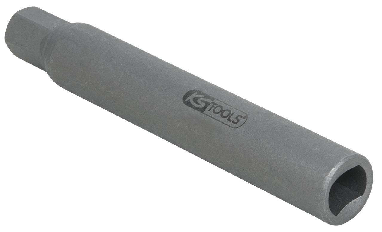 Ein silberner Steckschlüssel von KS Tools, auf einer weißen Oberfläche liegend, häufig für mechanische Reparaturen verwendet.