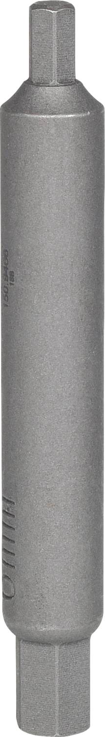 Zylindrischer Metalladapter mit zwei sechseckigen Enden, geeignet für die Verbindung oder Anpassung verschiedener Teile in mechanischen Anwendungen.