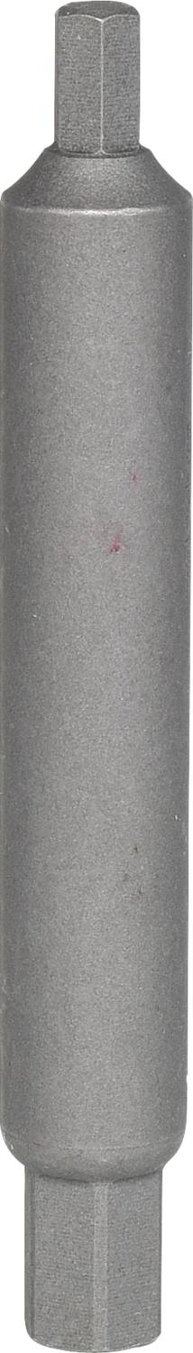 Grauer, zylindrischer Metallstift mit sechseckigen Enden, liegt vertikal ausgerichtet.