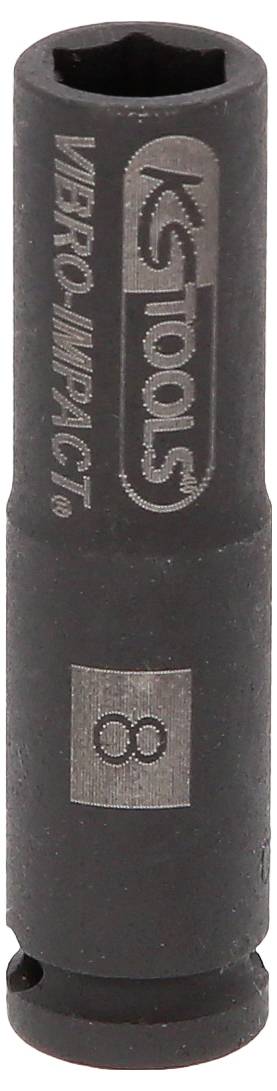 Schwarze KS Tools VERO IMPACT 3/8-Zoll-Schlagschraube, vertikal dargestellt mit Größenmarkierung 8 auf einem silbernen Etikett.