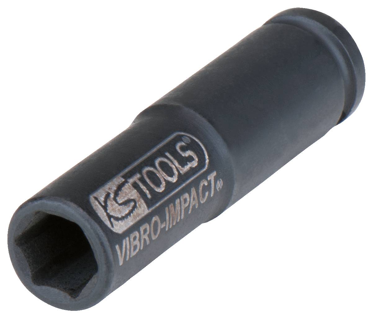 Schwarze Stecknuss mit der Aufschrift 'KS TOOLS VIBRO-IMPACT', geeignet für vibrationsanfällige Einsätze.