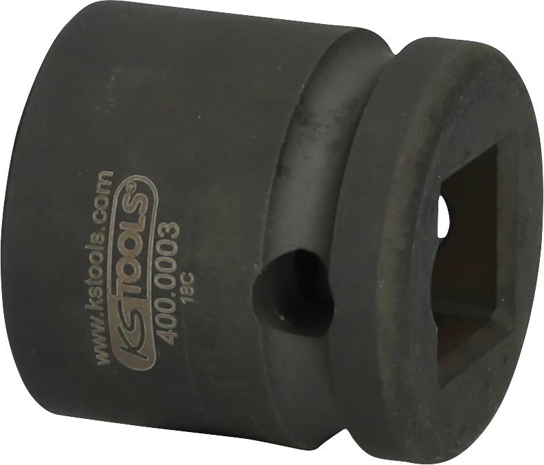 Schwarze Stecknuss mit Loch für Hebel, graviert mit 'KSTools 400.0003'. Hauptwerkzeug in Werkstatt oder handwerklichen Anwendungen.