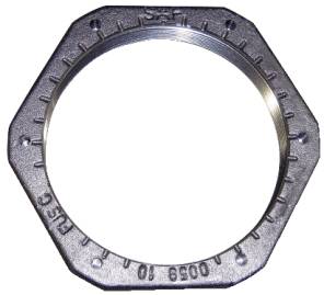 'Hexagonale Metallmutter mit Gravur SAF, RUSC, 0006 10'; silbern-grau, technische Komponente, vermutlich für Maschinenbauanwendungen.