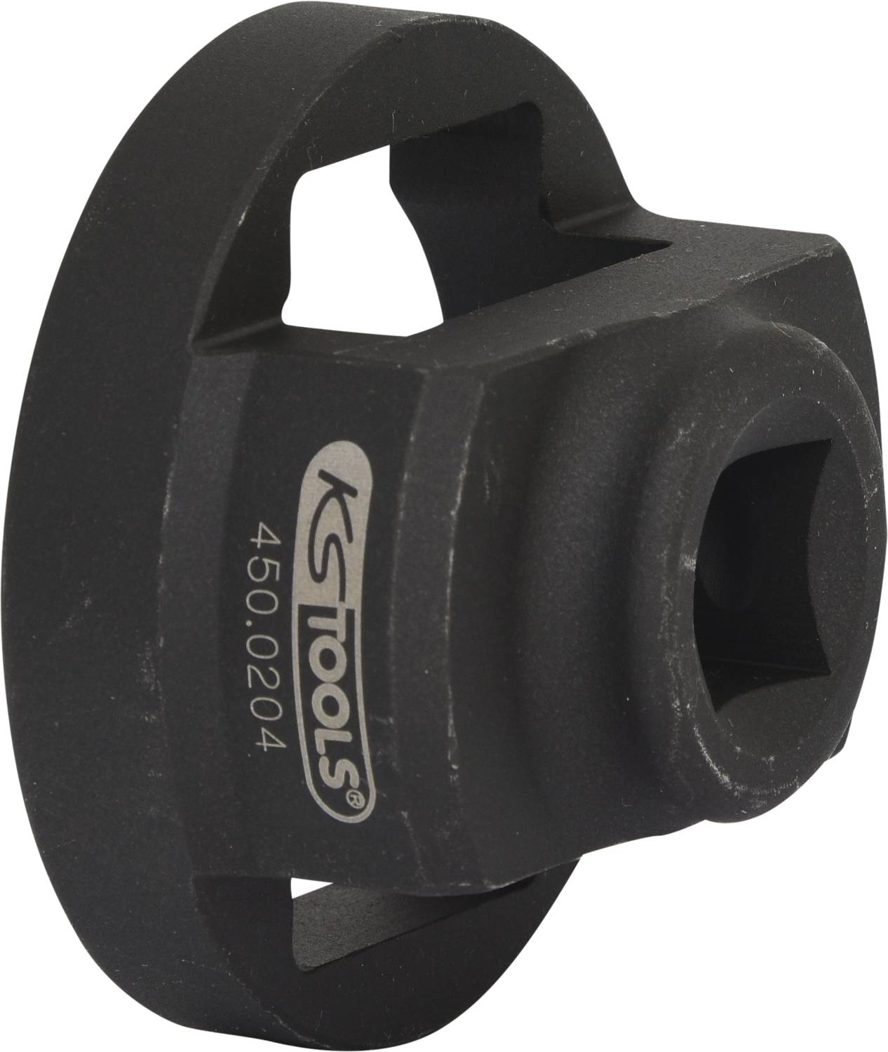 Ein schwarzer Steckschlüsselaufsatz von KS Tools mit der Modellnummer 450.0204, geeignet für technische Anwendungen und Reparaturen.