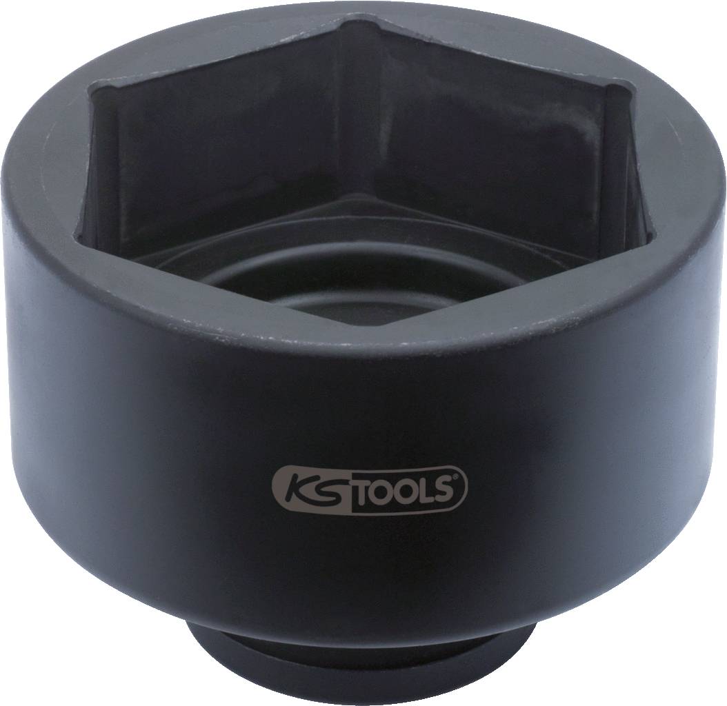Ein schwarzer Abzieher für Ölfilter von KS Tools, mit sechseckiger Innenform, geeignet für die Montage und Demontage von Ölfiltern.