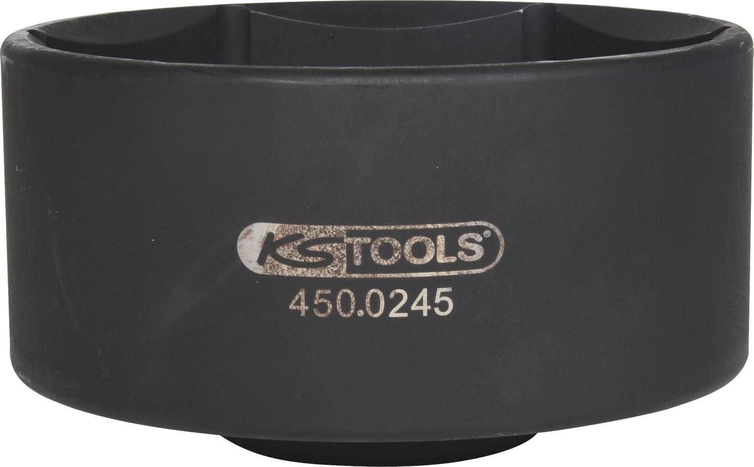 Schwarz lackierte Spezialnuss von KS Tools mit der Aufschrift 'KS TOOLS 450.0245', geeignet für spezifische mechanische Anwendungen.