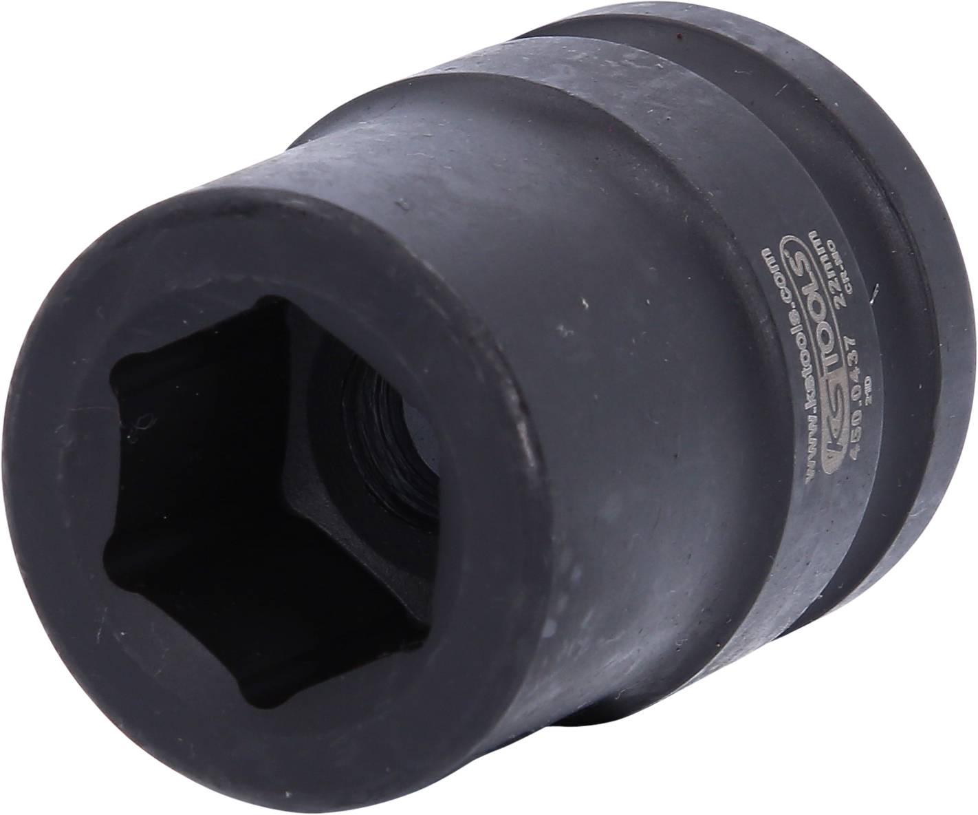 Schwarze Stecknuss mit hexagonaler Öffnung, zum Einsatz mit Schraubenschlüsseln oder Ratschen.