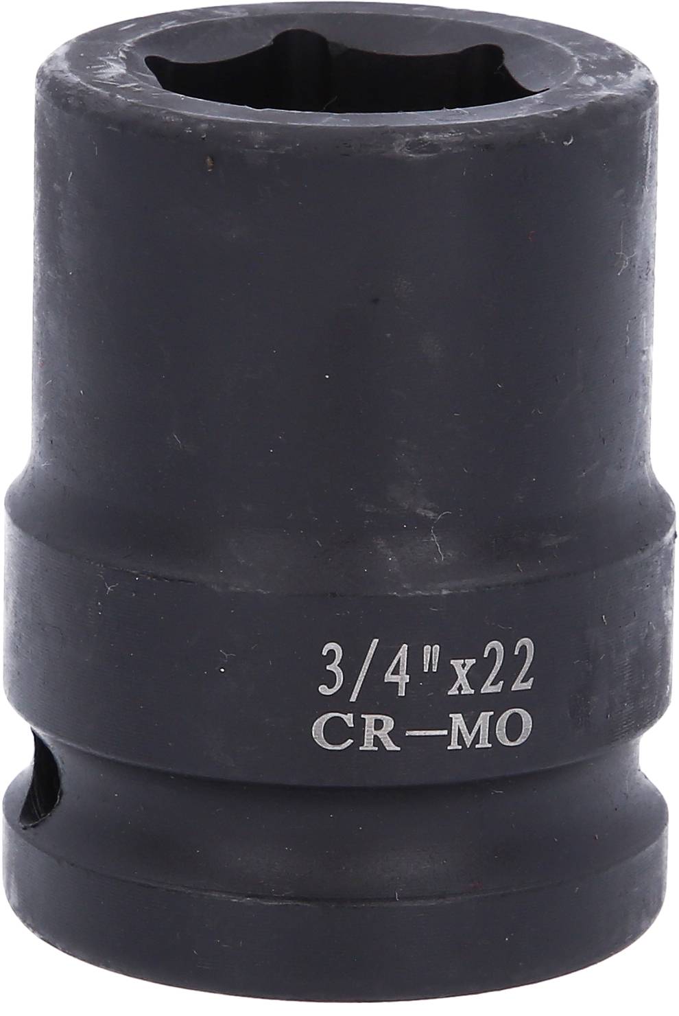 Schwarze 3/4 Zoll Stecknuss aus CR-MO Stahl mit 22 mm Größe, robustes Werkzeugzubehör für professionelle Mechaniker.