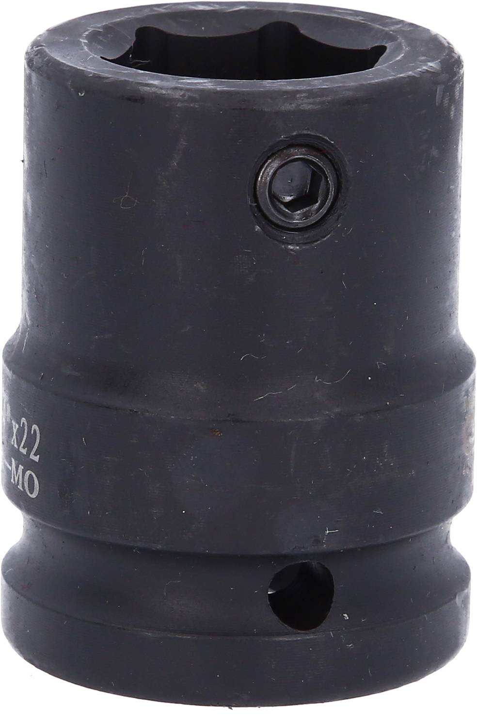 Schwarze Nuss mit Schraubeinsatz, meist für mechanische Anwendungen, robustes Design aus Metall.